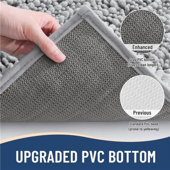 Luxury Chenille Bath Rug Plush Shaggy Bathroom Mat Non Slip Soft Absorbent Grey - Picture 5 of 7